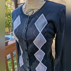Black Argyle Cardigan
